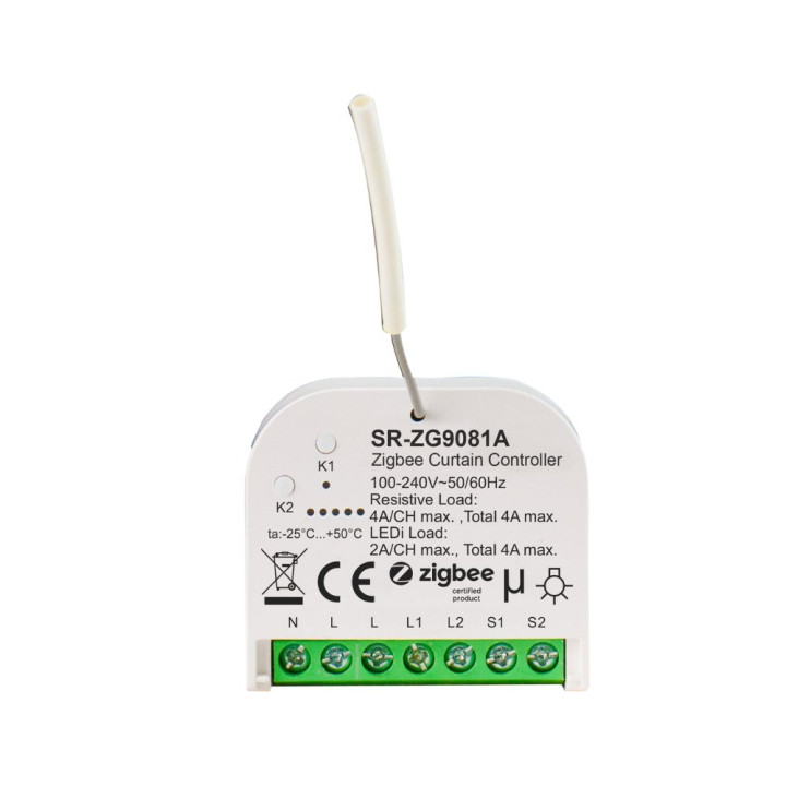 Sunricher Zigbee modernizēts aizkaru/slēģu kontrolieris, 2 x 4A (SR-ZG9081A)