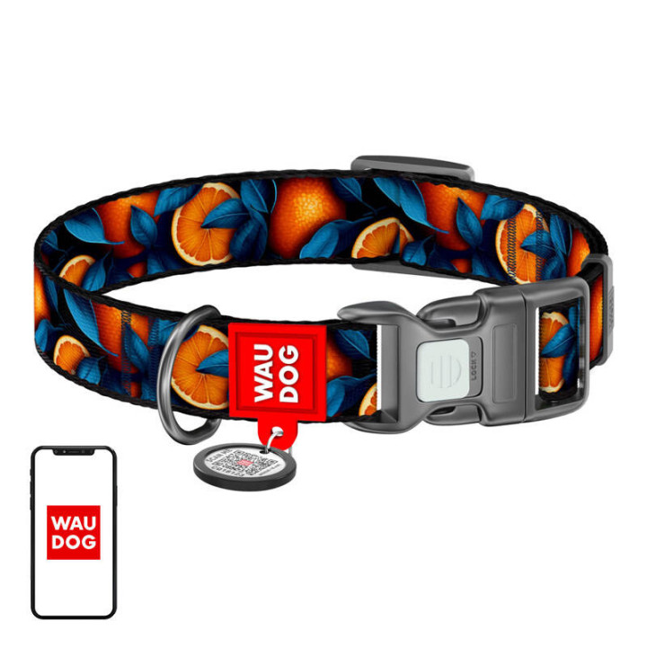 Waudog "Oranges" nailonist koera kaelarihm QR koodiga, suurus S