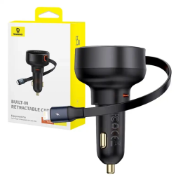 Automobilinis įkroviklis Baseus Enjoyment Pro su žaibo laidu + USB-C, 55 W (juodas)