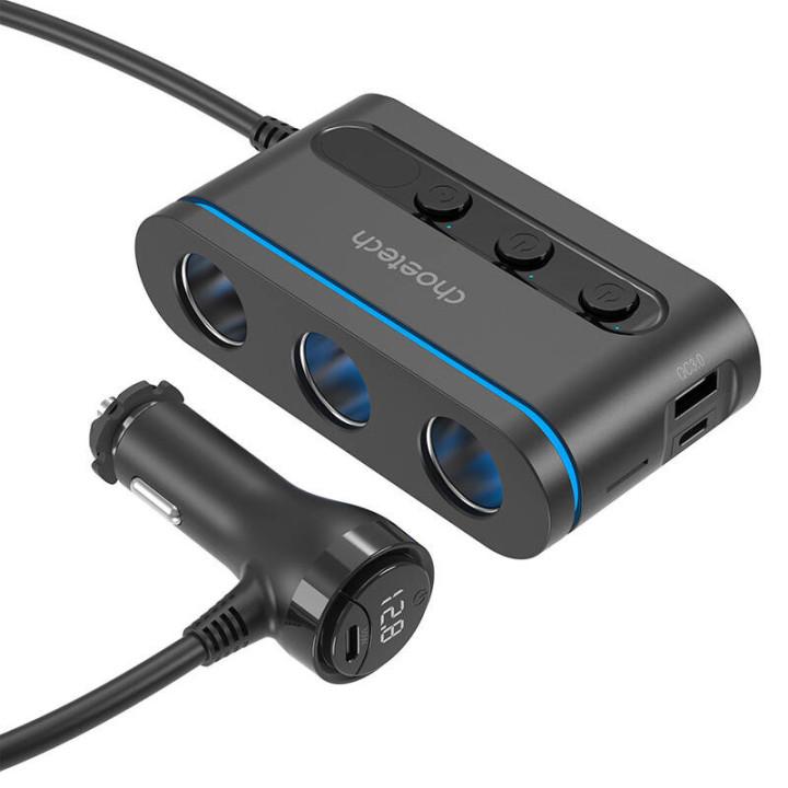Choetech auton tupakansytyttimen jakaja 3 liitäntää 2C+1A