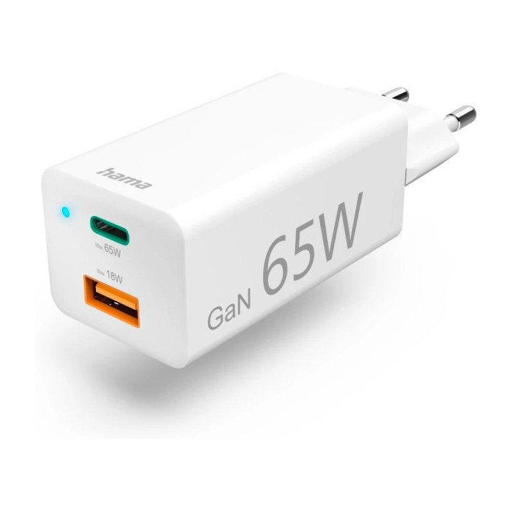 Hama mini 65W, GAN PD/QC 3.0, balts