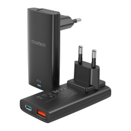 Choetech PD6011 PD65W GaN ohut USB-A+C minilaturi (musta)