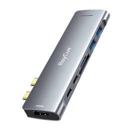 Hub 7w2 RayCue USB-C - 2x USB-A 3.0 5Gbps + SD/TF 3.0 + USB-C+ HDMI 4K30Hz (harmaa)