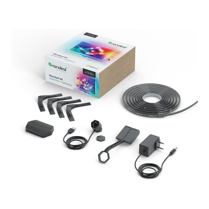 Nanoleaf 4D TV Screen Mirror Lightstrips Starter Kit – išmani TV ekrano foninio apšvietimo sistema iki 65 colių (kamera, 4m LED 