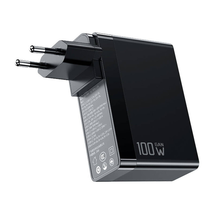 GaN Mcdodo CH-8101 Pro universāls Lielbritānijas/ASV/ES ceļojumu lādētājs/adapteris, 100W, 2xUSB-C, USB-A (melns)