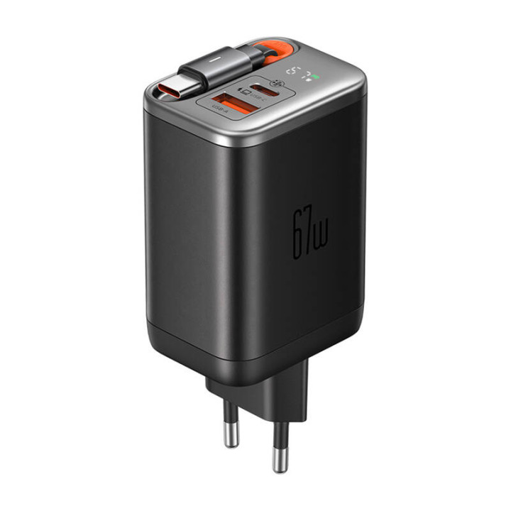 McDodo CH-4100, 67 Вт, GaN, зарядное устройство 2-в-1 USB-C+A, кабель USB-C длиной 65 см, черный