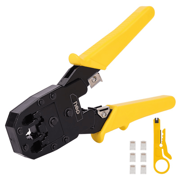 Ethernet Crimper 4/6/8P RJ45/RJ14/RJ12/RJ9 Deli Tools EDL2468 (geltona)