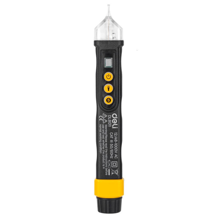 Bezkontakta sprieguma testeris Deli Tools EDL8011, 12/48-1000V AC (melns)