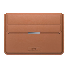 INVZI-nahkakotelo/kansi jalustalla MacBook Prolle/Air 15"/16" (ruskea)