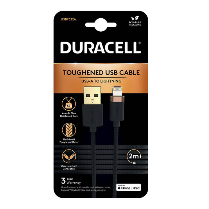Кабель Duracell USB-C для Lightning 2м (черный)