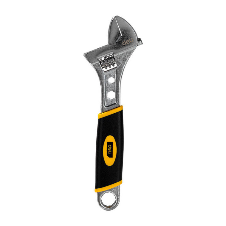 Regulējama uzgriežņu atslēga ar plastmasas rokturi Deli Tools EDL30108, 8" (sudrabs)