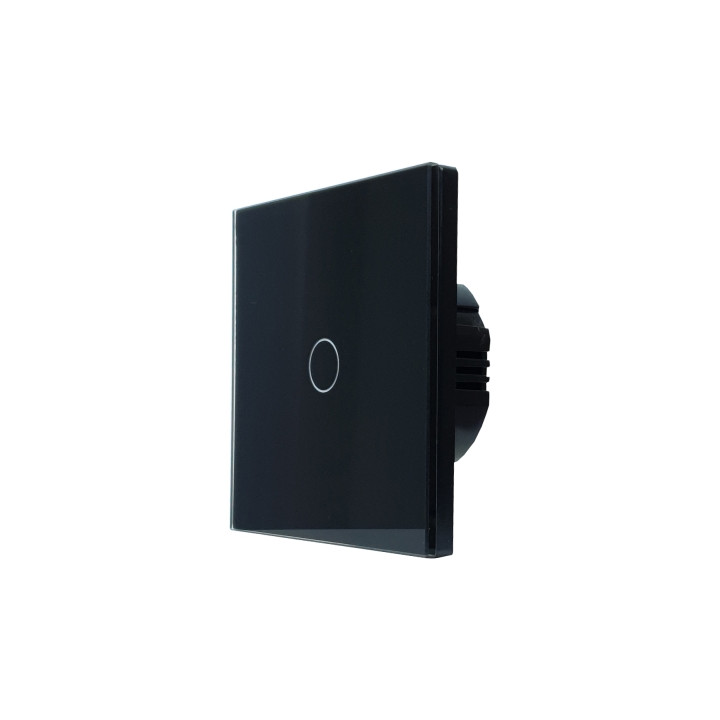 SmartWise T61 UNI Wi-Fi + eWeLink-Remote, 1 grupas viedais sienas slēdzis, universāla elektroinstalācija, melns skārienpanelis.