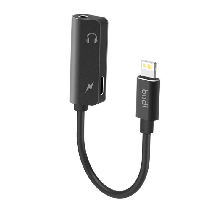Lightning uz AUX mini ligzda 3,5 mm adapteris + Lightning Budi (melns)