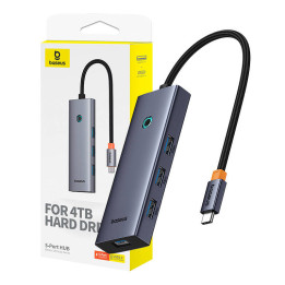 Hub 5in1 Baseus UltraJoy 5-Port (4xUSB 3.0, PD) harmaa