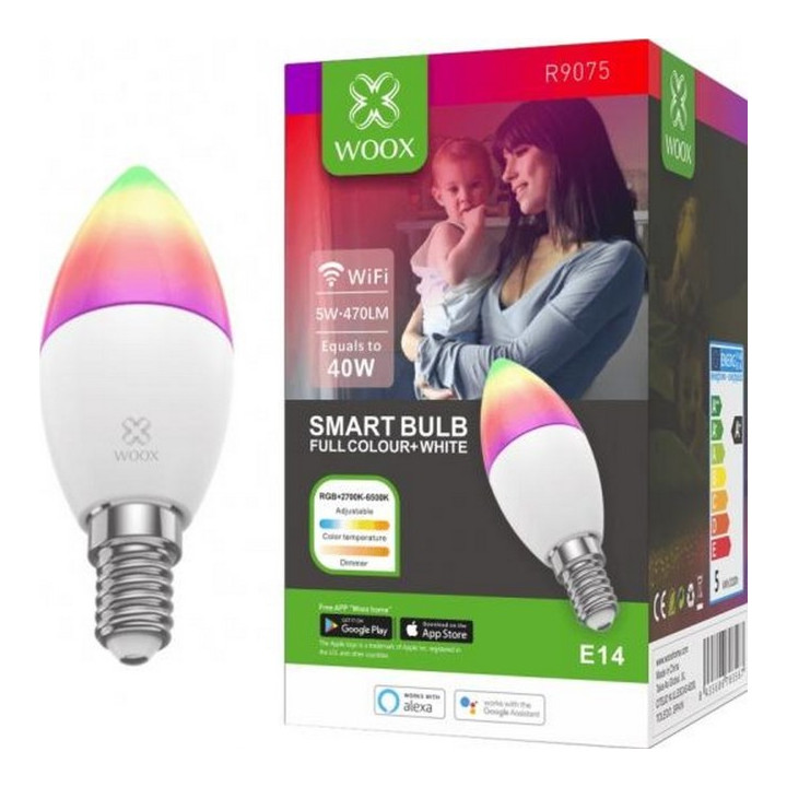 WOOX R9075 Älykäs älykäs WiFi LED RGB CCT 5W E14
