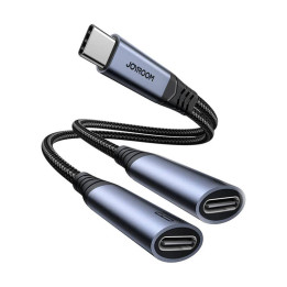Garso adapteris du viename Joyroom SY-C03 Type-C į Dual Type-C (juodas)