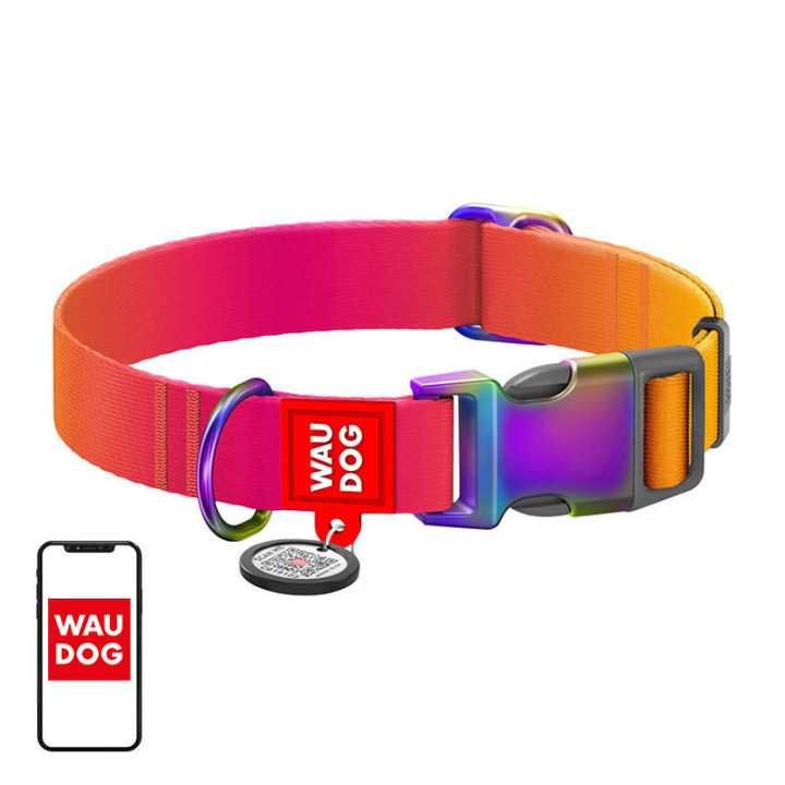 Nailono antkaklis su QR kodu Waudog gradiento šuniui, oranžinis, XL dydis