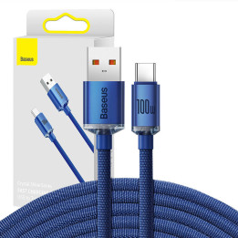 Baseus Crystal Shine kabelis USB prie USB-C, 100W, 2m (mėlynas)