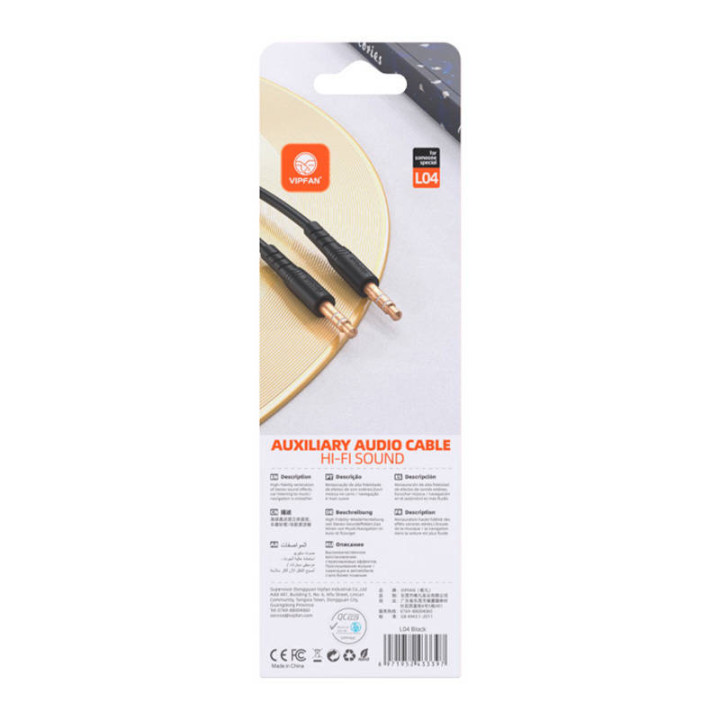Mini lizdas 3,5 mm AUX kabelis VFAN L04 1m, paauksuotas (juodas)