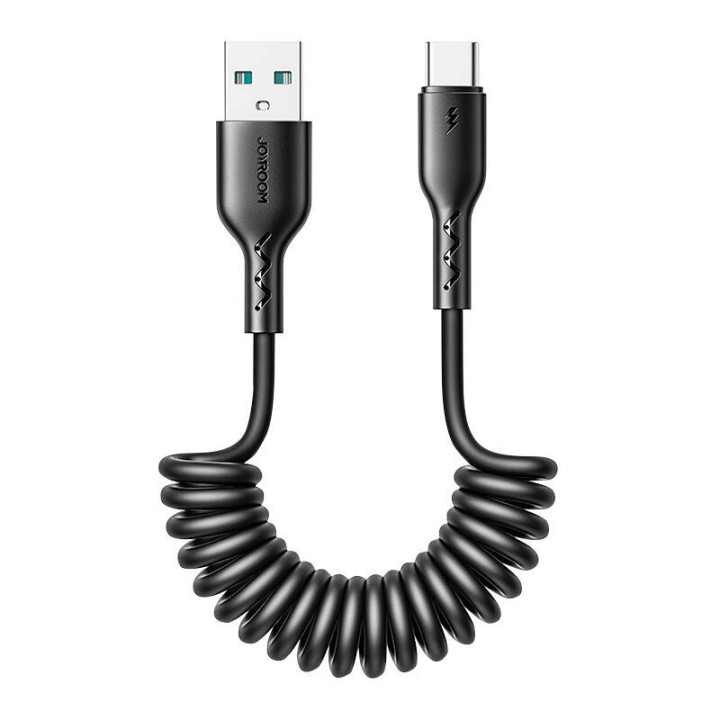 Pikalatauskaapeli autoon Joyroom USB-A - Type-C Easy-Travel Series 3A 1,5 m, kierretty (musta)