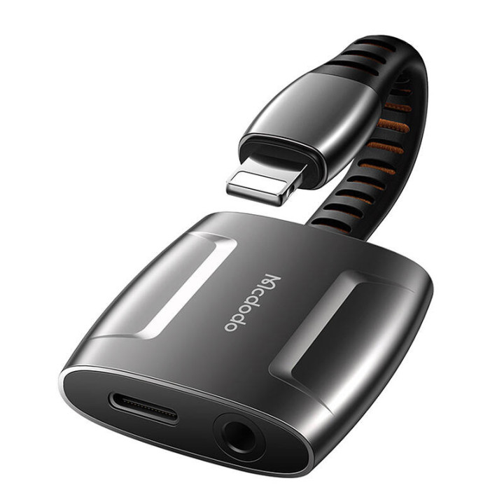 Lightning to Lightning + AUX 3,5 mm mini ligzdas adapteris, Mcdodo CA-6340 (melns)