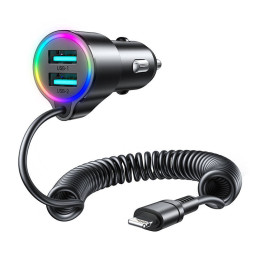 Autolaturi Joyroom JR-CL25, 2x USB + Lightning kaapeli (musta)