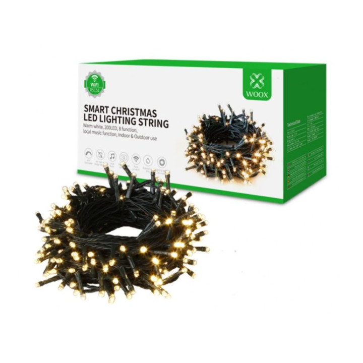 WOOX R95151 Išmaniųjų LED kalėdinių lempučių rinkinys 200vnt/20m, WiFi, BT, IP44