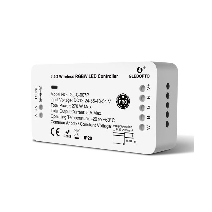Gledopto GL-C-007P, Zigbee Pro RGBW LED-ohjain (Zigbee+RF) 12V-54V DC