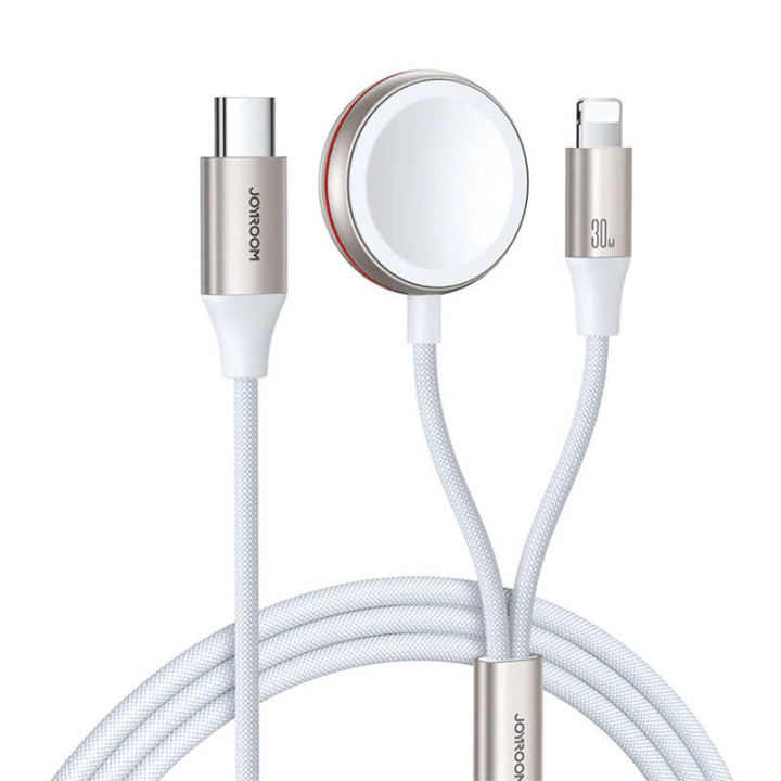 Ātrās uzlādes magnētiskais lādētājs 2-in-1 Joyroom S-IW012 30W 1,5m (balts)