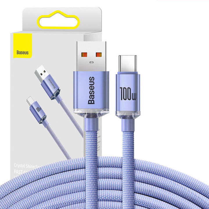 Baseus Crystal Shine kabelis no USB uz USB-C, 100 W, 2 m (violeta)