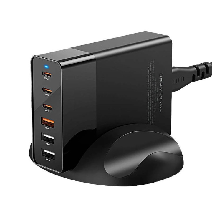 Sienas lādētājs Blitzwolf BW-S25, 75W, 3x USB + 3x USB-C (melns)