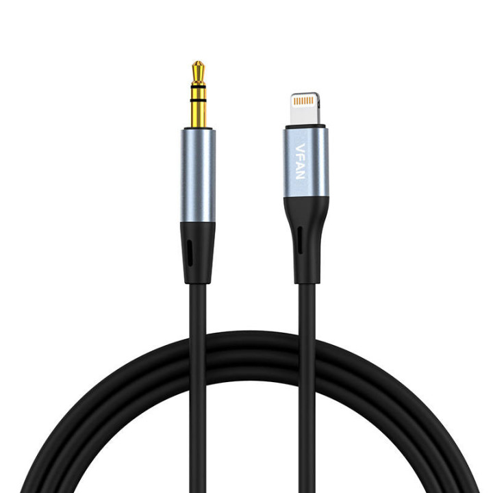 Kabelis VFAN L05 Lightning uz mini ligzdu 3,5 mm AUX, 1 m (pelēks)