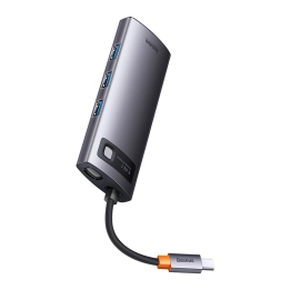 Hub 6in1 Baseus Metal Gleam -sarja, USB-C - 3x USB 3.0 + USB-C PD + microSD/SD