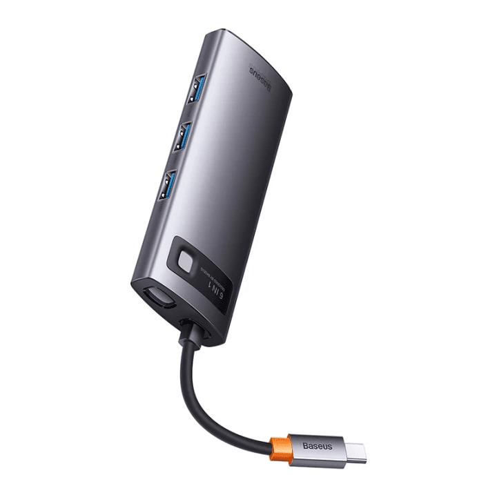 Концентратор Baseus Metal Gleam серии 6 в 1, USB-C — 3 порта USB 3.0 + USB-C PD + microSD/SD