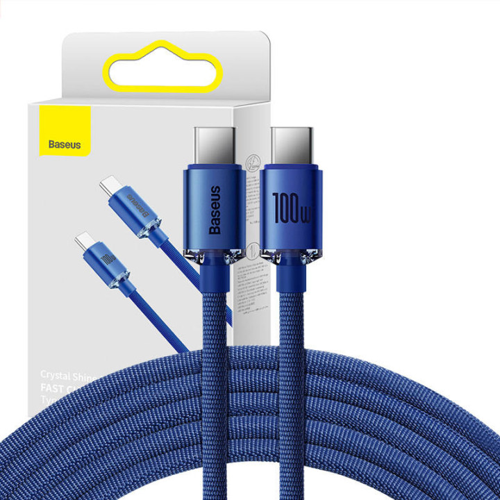 Baseus Crystal Shine kabelis no USB-C līdz USB-C, 100 W, 2 m (zils)