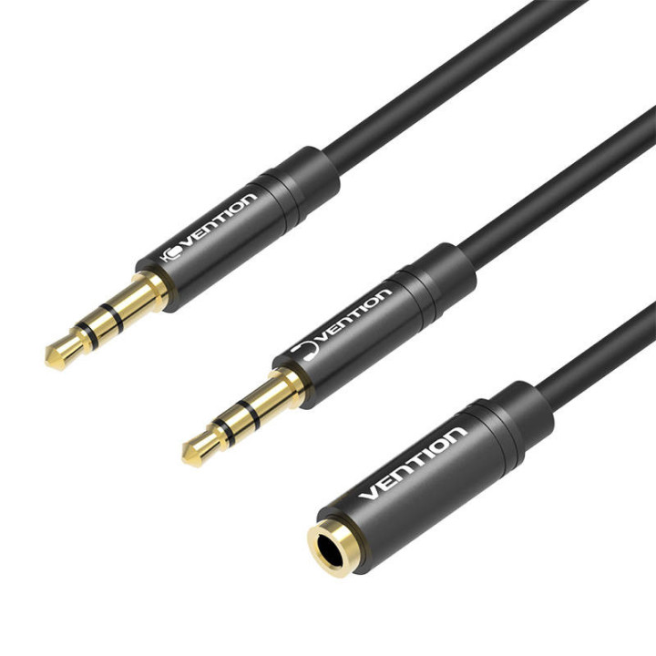 Garso kabelis 2x 3,5 mm kištukinis iki 3,5 mm moteriškas ventiliatorius BBOBY 0,3 m (juodas)