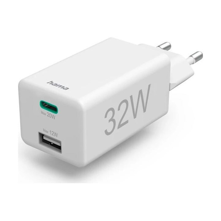 Hama mini 32W, PD/QC (1X USB-C, 1X USB-A), белый