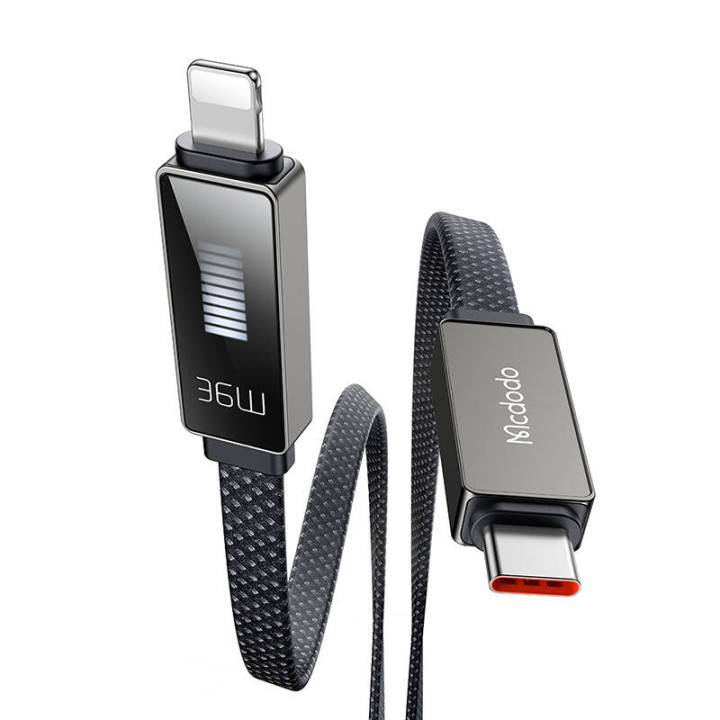 „Mcdodo CA-4960 USB-C“ laidas su „Lightning“ su 1,2 m ekranu (juodas)
