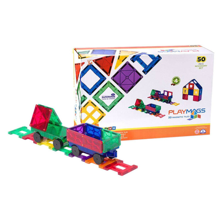 Magnētiskās flīzes 3D Train Playmags 153 - 50gab komplektā