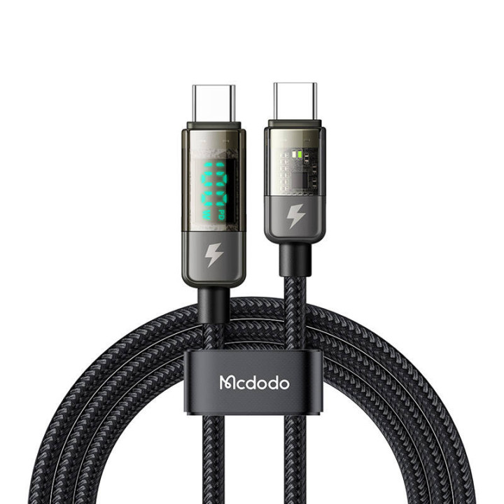 Mcdodo CA-3611 USB-C–USB-C-kaapeli, automaattinen virrankatkaisu, PD 100 W, 1,8 m (musta)