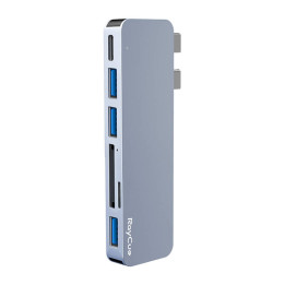 Keskitin 6w2 RayCue 2x USB-C do Thunderbolt 3 + 3x USB-A 3.0 5Gbps + SD/TF 2.0 (szary)