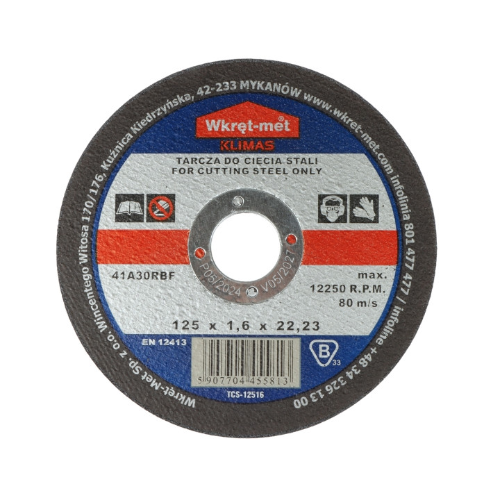 КОРУНДОВЫЙ ДИСК ДЛЯ РЕЗКИ СТАЛИ TCS-12516 125мм WKRĘT-MET KLIMAS
