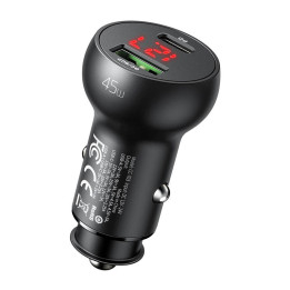 Autolaturi Mcdodo CC-7030, USB + USB-C, näytöllä, 45 W (musta)