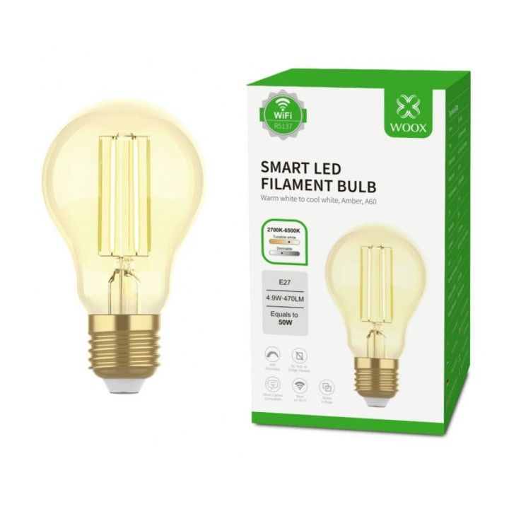 WOOX R5137 Älykäs älypolttimo Retro WiFi LED 4,9W Filamentti E27 A60