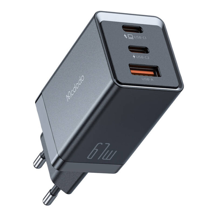 Mcdodo CH-1541 GaN зарядное устройство, 2x USB-C, 1x USB, 67 Вт (черный)