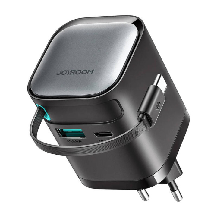 Ładowarka GaN Joyroom JR-TCL02 65 W USB-A USB-C z wbudowanym kaapeli USB-C - czarna