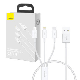 Ātrās uzlādes USB uz M+L+C Baseus Superior Data 3.5A 0,5m (balts)