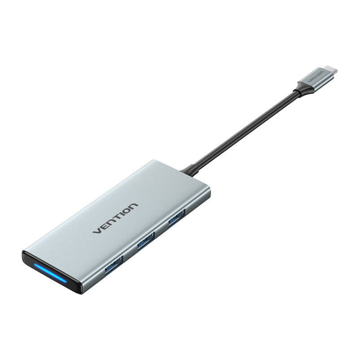 USB-C - HDMI, 3x USB 3.0, SD, TF, PD Hub Vention TOPHB 0,15 m harmaa