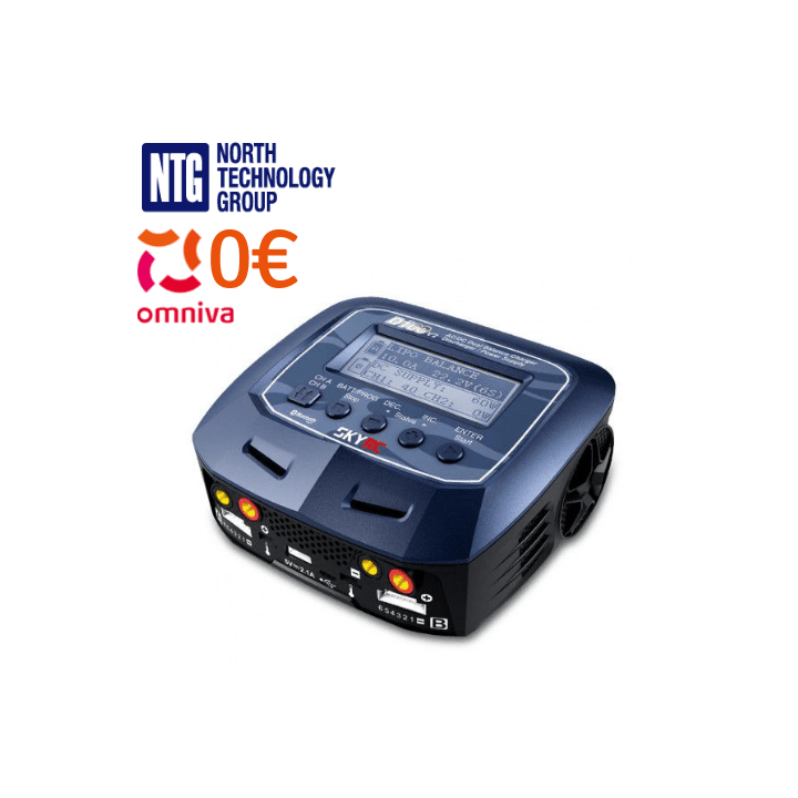SkyRC D100 V2 2x100W 10A LiPo LiHV LiFe Li-Ion NiMH NiCd Pb kahetasakaalulaadija tühjendus toiteallikas SK-100131-02