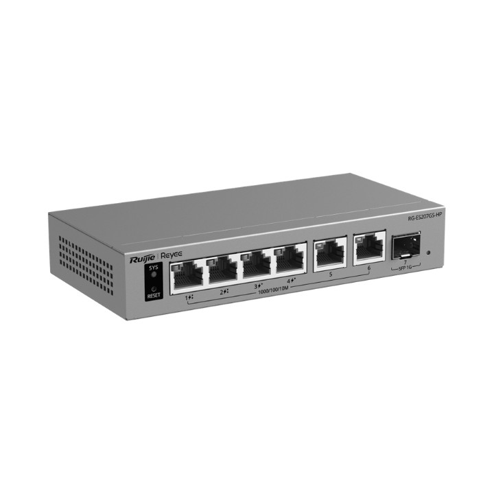 SWITCH POE RG-ES207GS-HP 4 PRIEVADŲ + 2X UPLINK + 1X SFP REYEE
